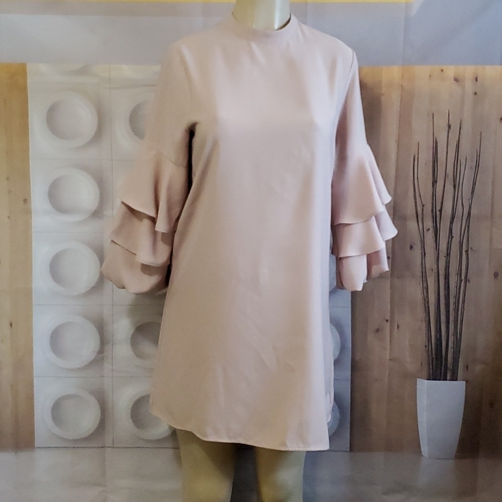 Zara Tan color ruffle sleeve mini dress Size M - Picture 2 of 8
